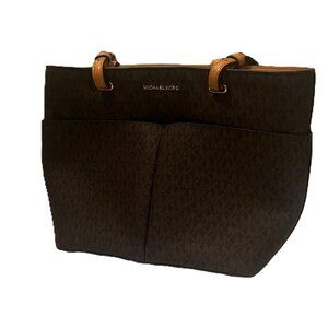 Michael Kors Bedford Monogram Brown Leather Pocket‎ Tote Bag